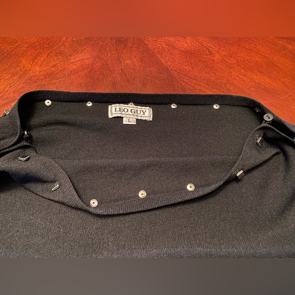 Vintage Black Knit w/Silver Studded Top by French Designer, Leo Guy. SZ L - Picture 6 of 13